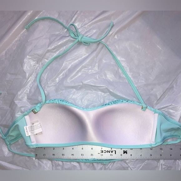 Hot Water Blue Glacier Ruffle Cutout Convertible Strap Bandue Bikini Top S EUC - Picture 12 of 16